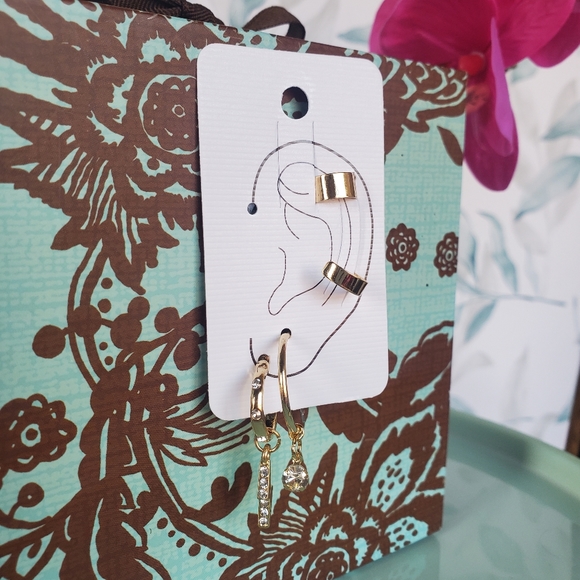 ASHIANA | Huggie & Cuff Earrings w/ Crystal Details in Gold - Picture 3 of 9